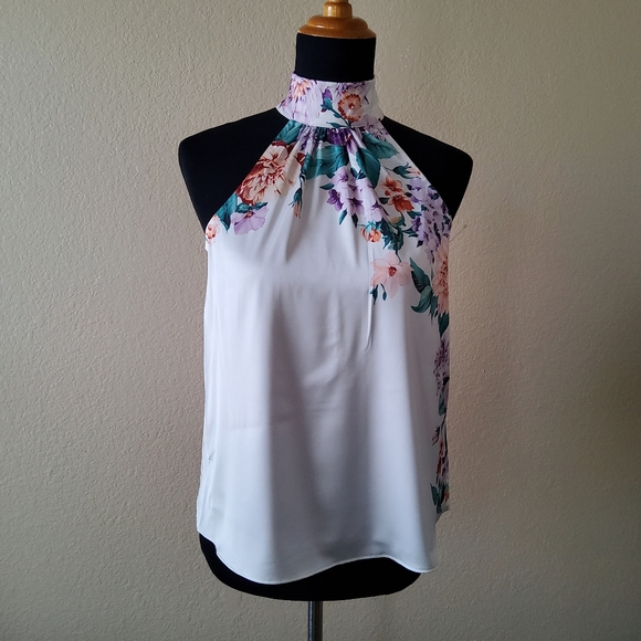 EXPRESS Halter Silky Satin Floral Top Size XS New - Picture 2 of 7